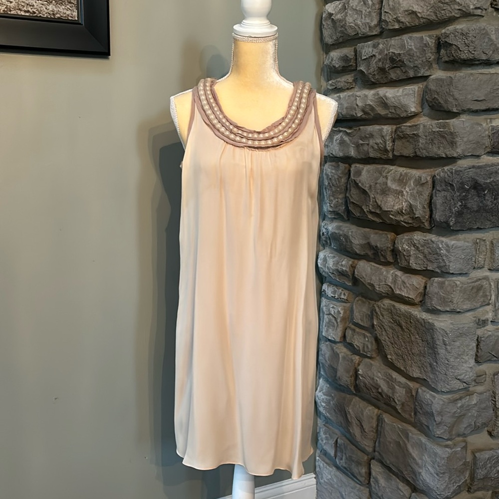 Lanvin Paris crème silk dress, pearl neckline, fully lined, Small